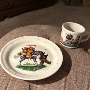 Lenox China Bears Heirloom Collection toddler's plate and mug set